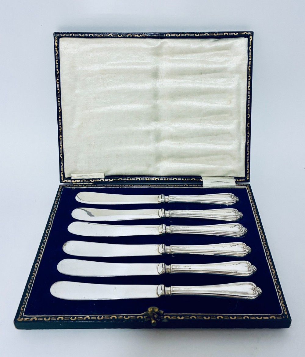 Set of 6 Antique Silver Handled Butter Knives