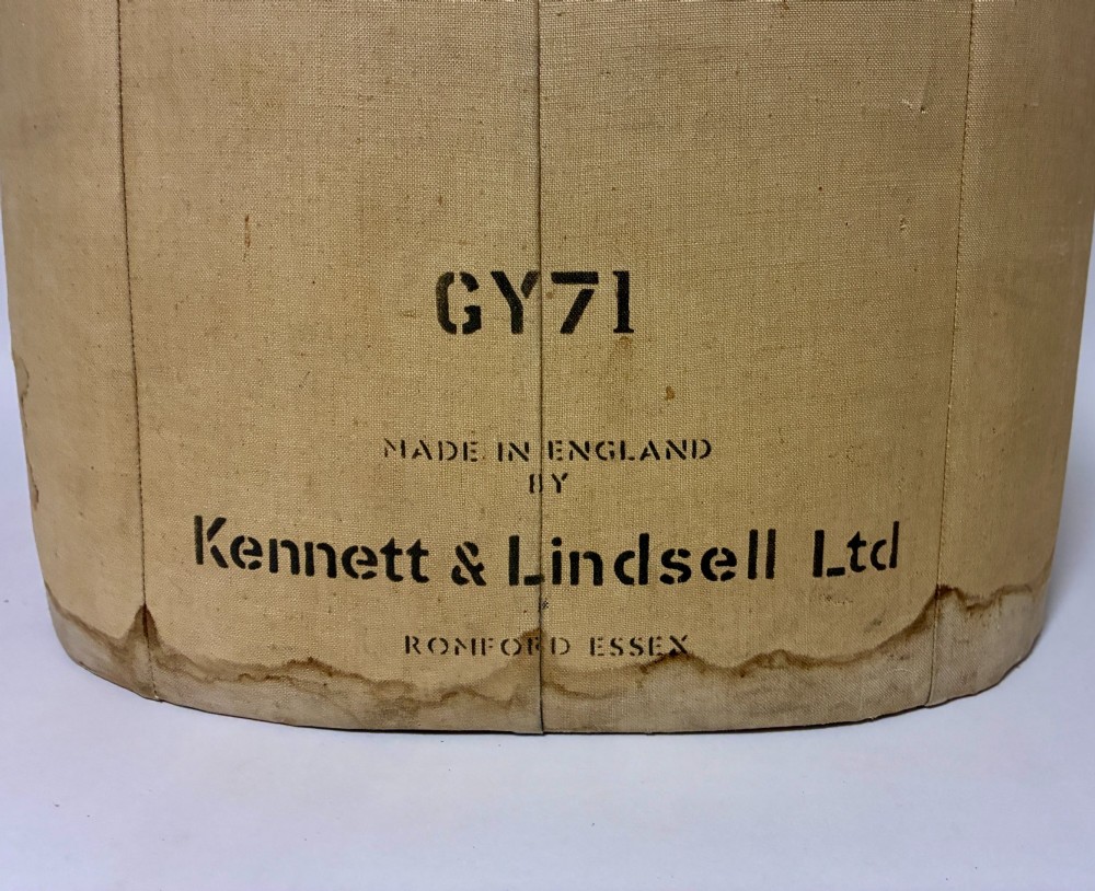 A vintage fabric-covered dressmakers mannequin torso displaying the Kenneform and Kennett and Lindsell maker marks. View II