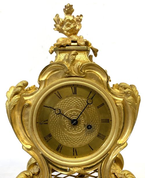 fig 4. Antique Chain Fusee Mantel Clock Rococo Gilt Bronze Ormolu Case by Granges London