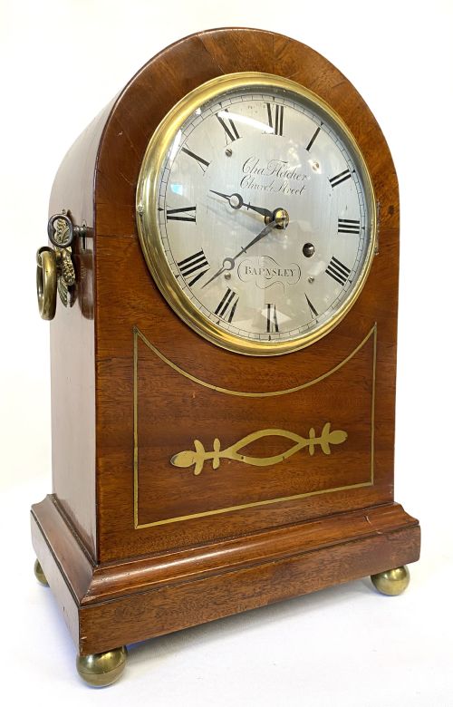 Antique Mahogany and Brass Inlaid Fusee Mantel Clock Charles Fletcher Barnsley