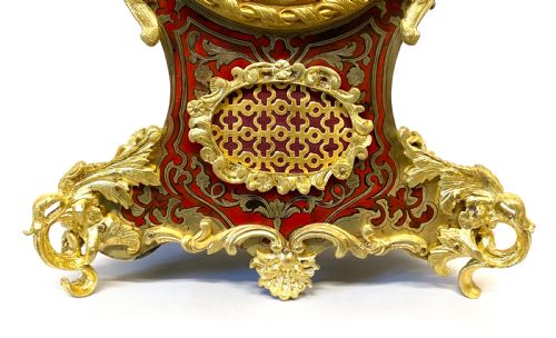 ANTIQUE RED TORTOISESHELL FRENCH ORMOLU BOULLE CLOCK WITH ANGEL MOUNTS - ADDITIONAL PHOTO 5
