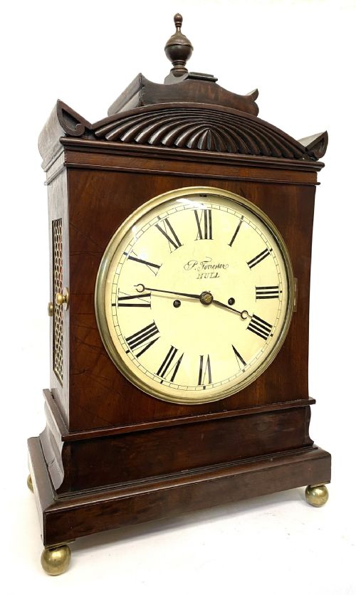 fig 1. Antique Mahogany Double Chain Fusee Bracket Mantel Clock By P Forrester Hull