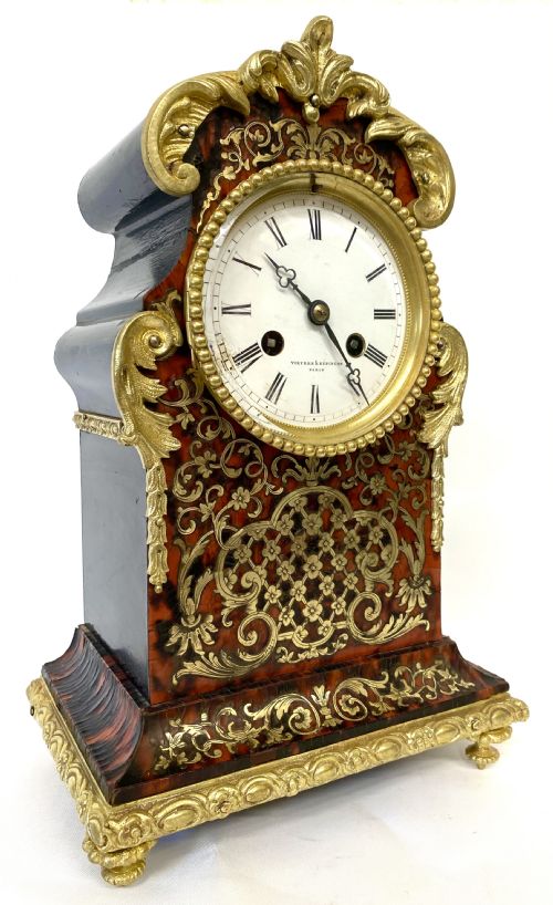 Antique Red Tortoise Shell Boulle Mantel Clock by Vieyres & Repingon Paris