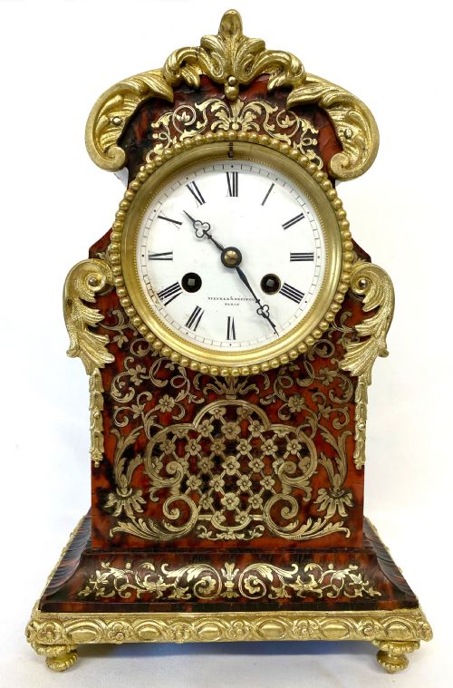 fig 1. Antique Red Tortoise Shell Boulle Mantel Clock By Vieyres & Repingon Paris