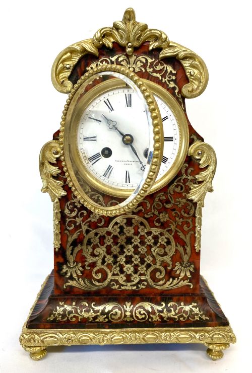 fig 2. Antique Red Tortoise Shell Boulle Mantel Clock By Vieyres & Repingon Paris