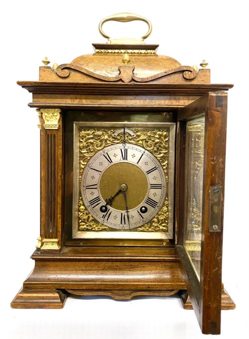 fig 2. Beatuful Antique Walnut Lenzkirch Mantel Clock Quarter Strinking Ting Tang