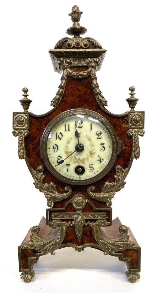 fig 1. Stunning Antique Walnut Mantel Clock With Bronze Ormolu Mounts By Lenzkirch