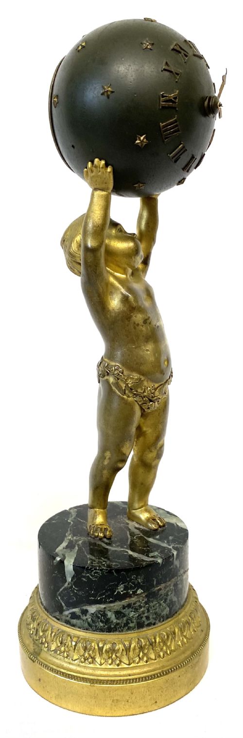 fig 1. Stunning Antique Mystery Clock Gilt Bronze Cherub Holding A Starred Globe
