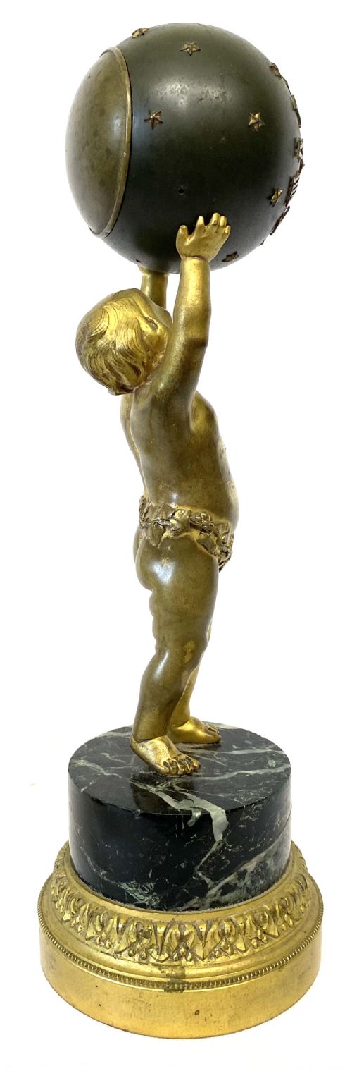 fig 2. Stunning Antique Mystery Clock Gilt Bronze Cherub Holding A Starred Globe