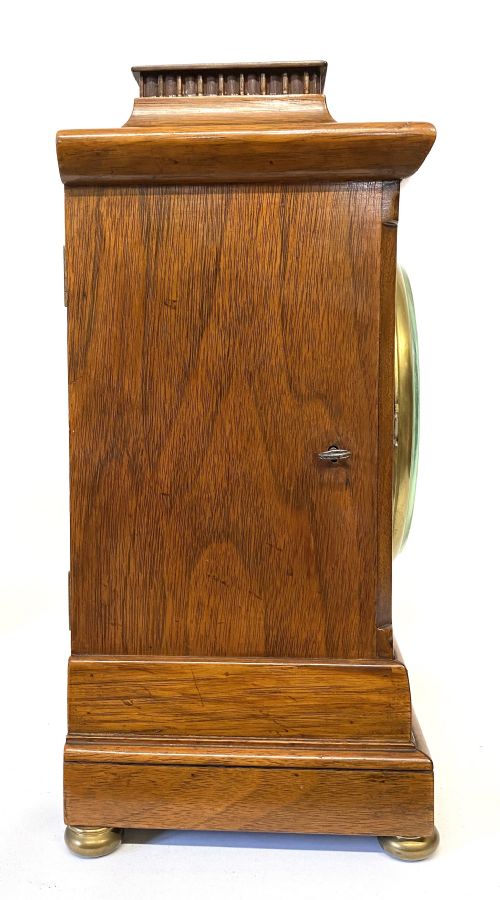 fig 1. Antique Dingle Fusee Mahogany Mantel Clock With Pagoda Top With Travel Nut