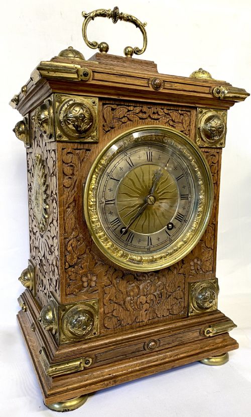 Antique Carved Oak W & H Quarter Striking Ting Tang Bracket Clock Sunburst Mount Winterhalder & Hofmeier
