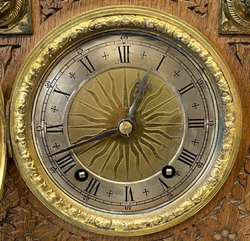 fig 3. Antique Carved Oak W & H Quarter Striking Ting Tang Bracket Clock Sunburst Mount Winterhalder & Hofmeier