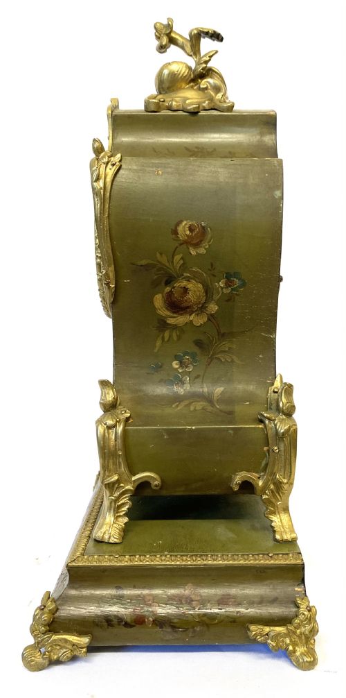 ANTIQUE ORMOLU FRENCH PAINTED MANTEL CLOCK ON STAND MARTI - ADDITIONAL PHOTO 4