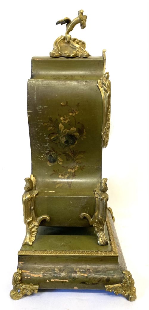 ANTIQUE ORMOLU FRENCH PAINTED MANTEL CLOCK ON STAND MARTI - ADDITIONAL PHOTO 5
