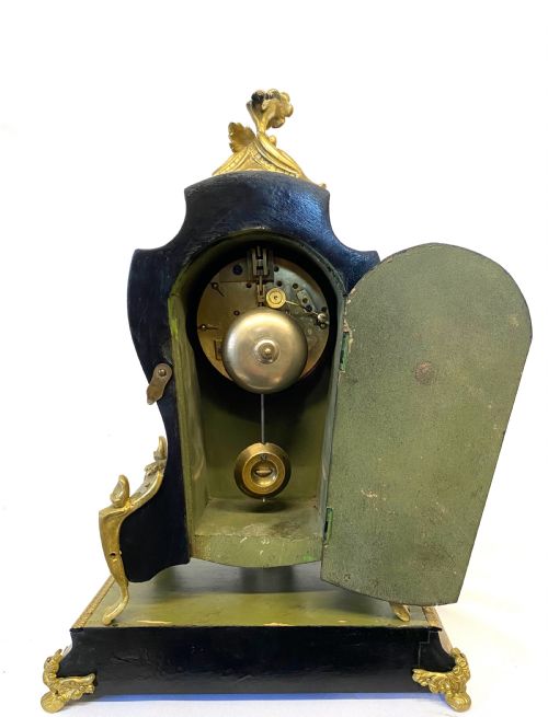 ANTIQUE ORMOLU FRENCH PAINTED MANTEL CLOCK ON STAND MARTI - ADDITIONAL PHOTO 7