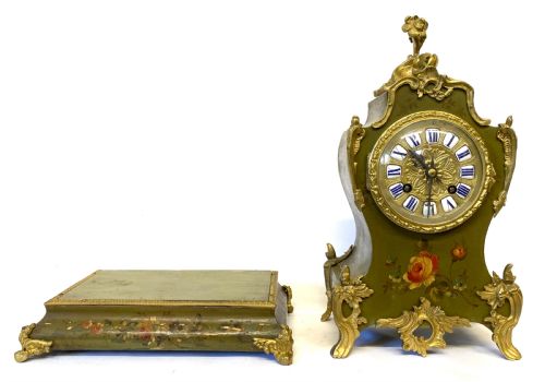 ANTIQUE ORMOLU FRENCH PAINTED MANTEL CLOCK ON STAND MARTI - ADDITIONAL PHOTO 10