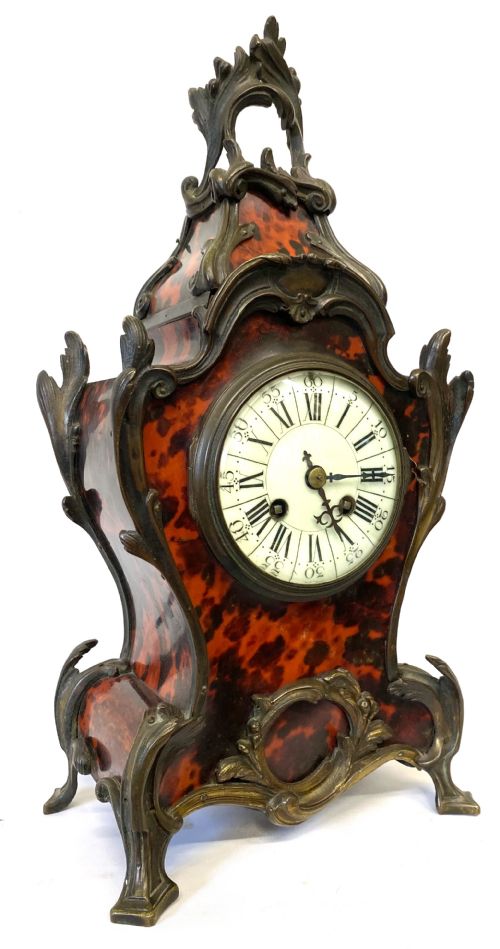 Antique Red Tortoise Shell Boulle Clock with Ormolu Mounts Marti