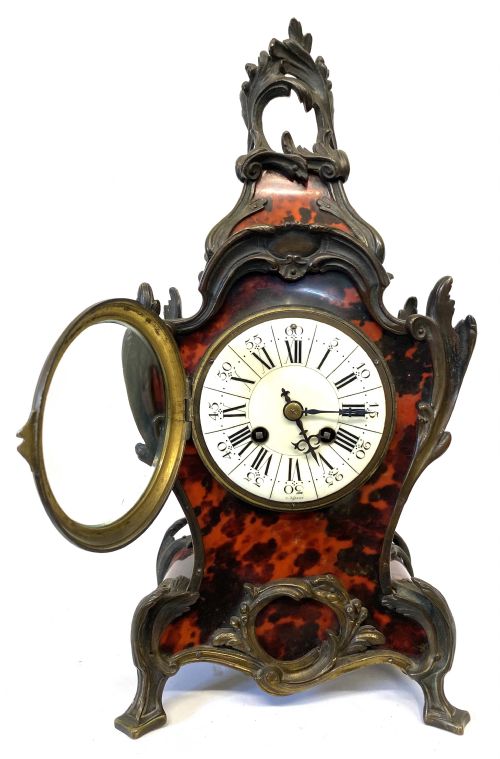 fig 1. Antique Red Tortoise Shell Boulle Clock With Ormolu Mounts Marti