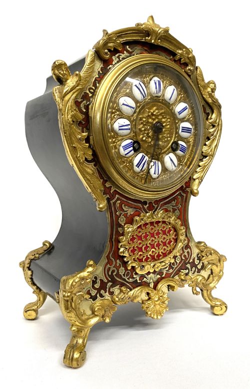 Antique Red Tortoiseshell French Ormolu Boulle Clock with Angel Mounts