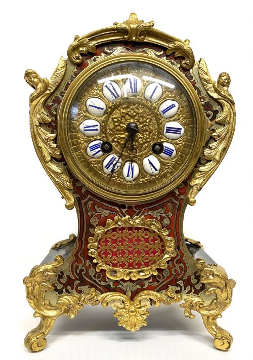 fig 1. Antique Red Tortoiseshell French Ormolu Boulle Clock With Angel Mounts