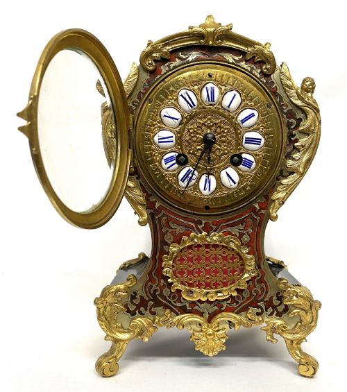 fig 2. Antique Red Tortoiseshell French Ormolu Boulle Clock With Angel Mounts