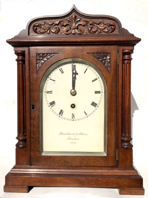 fig 1. Antique Carved Mahogany Single Fusee Bracket Mantel Clock By Brockbank & Atkins