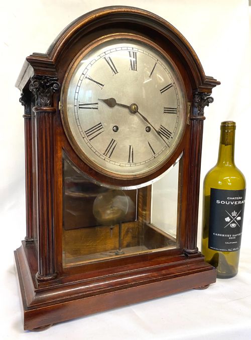 fig 1. Antique Large Mahogany Library Mantel Clock With Bevelled Glass Panels By W & H