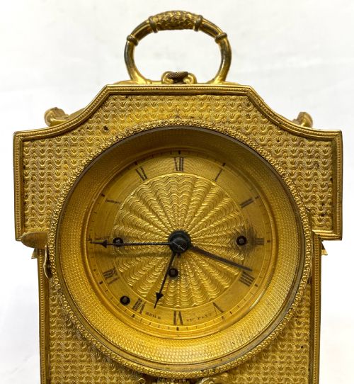 fig 1. Antique Vienna Carriage Clock with Quarter Repeating, Alarm, and Fusee Movement With a Fire Gold Plated Case