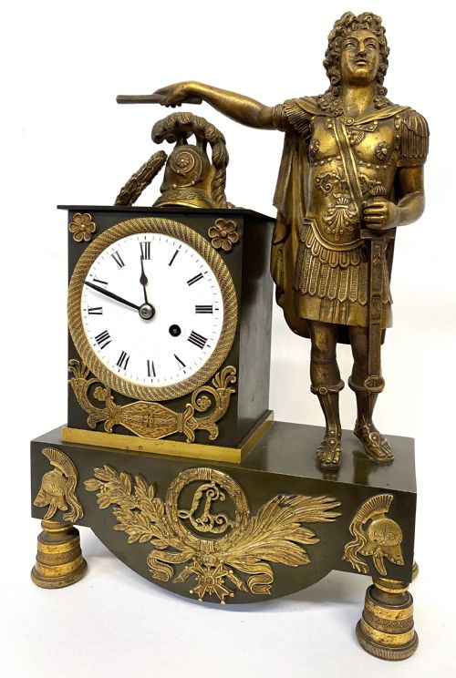 Antique Bronze Chain Fusee Mantel Clock with Roman Soldier by Robins Charing Cross