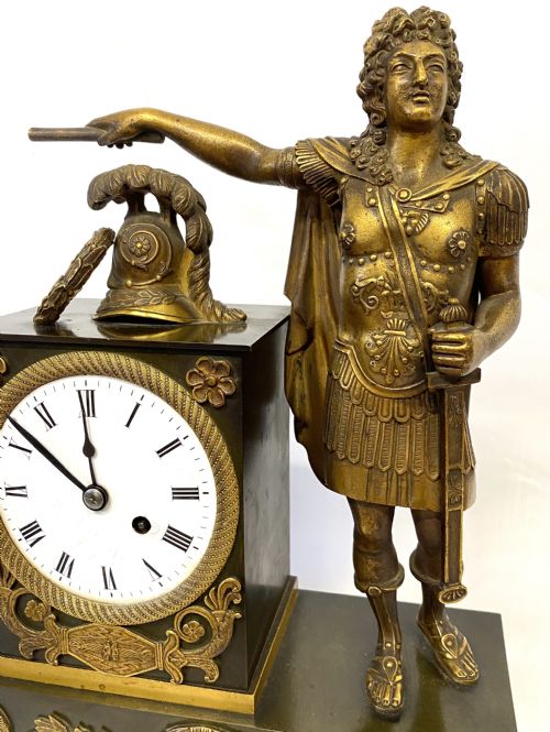 fig 2. Antique Bronze Chain Fusee Mantel Clock With Roman Soldier by Robins Charing Cross