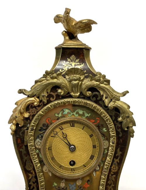 fig 2. Antique Chain Fusee Tortoise Shell Clock With Boulle & Semi Presious Stone Inlay