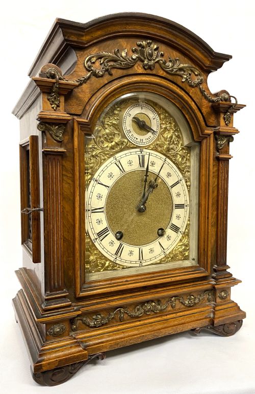 Antique Walnut Carved Bracket Clock with Ormoul Mounts Lenzkirch Ting Tang