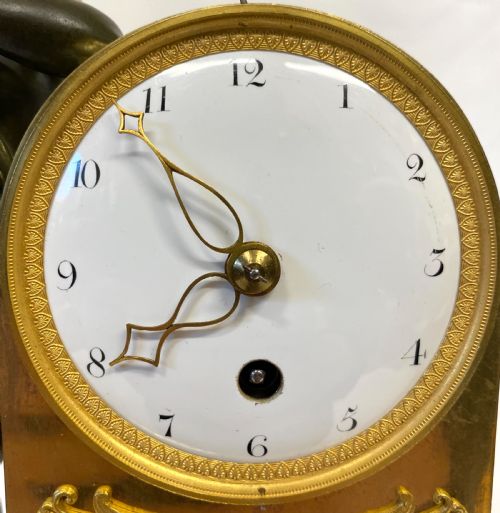 fig 1. Antique Regency Gilt Bronze Single Fusee Mantel Clock With Bronze Putti with Ormolu Mounts