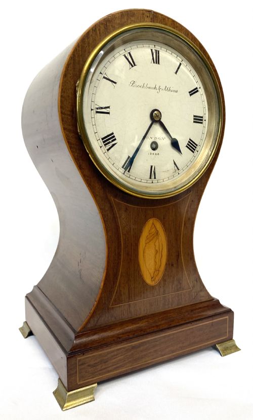 Antique Single Fusee Inlaid Balloon Mantel Clock Single Chain Fusee Brockbank & Atkins London