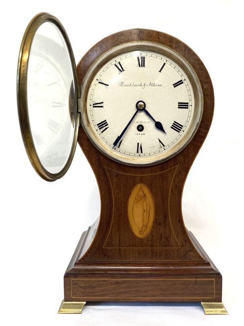 fig 1. Antique Single Fusee Inlaid Balloon Mantel Clock Single Chain Fusee Brockbank & Atkins London