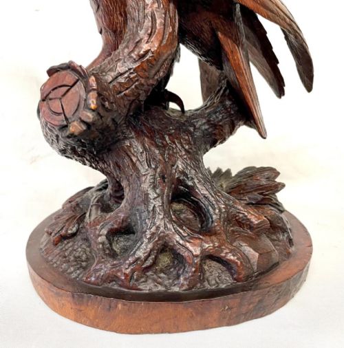 ANTIQUE BLACK FOREST HAND CARVED HAWK EAGLE BIRD - ADDITIONAL PHOTO 13