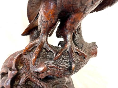 ANTIQUE BLACK FOREST HAND CARVED HAWK EAGLE BIRD - ADDITIONAL PHOTO 21