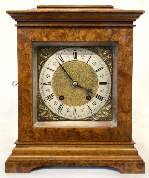 Antique Burr Walnut Mantel Clock by Lenzkirch with Quarter Striking Ting Tang Movement