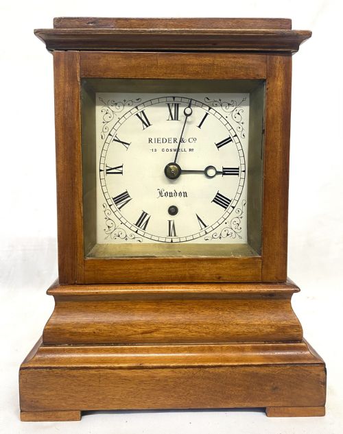 fig 1. Antique Satinwood Chain Fusee Library Clock By RIEDER & CO 13 COSWELL RD LONDON