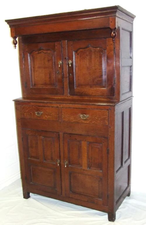 Rare Small Antique 18 Century Oak Welsh Diadarn Deuddarn Cupboard Cabinet
