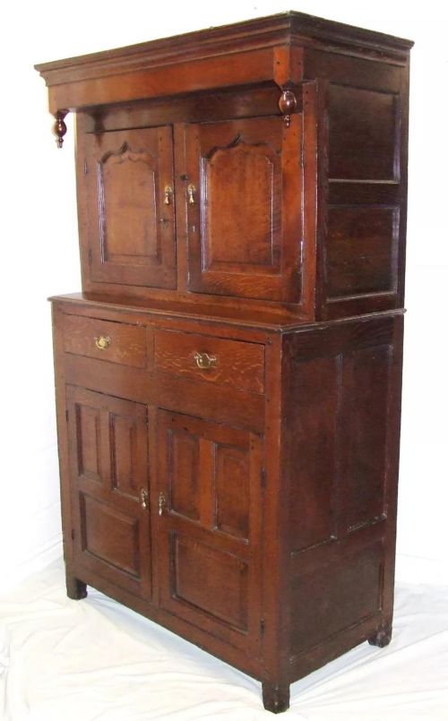 fig 1. RARE SMALL Antique 18 Century Oak Welsh Diadarn Deuddarn Cupboard Cabinet