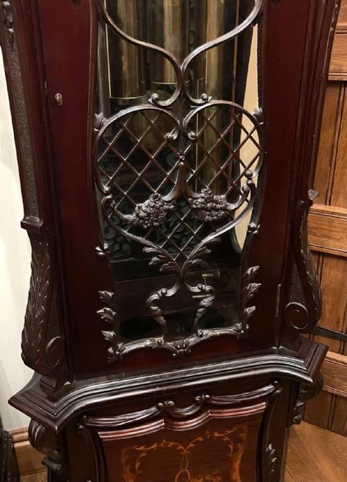 fig 5. Antique Carved and Inlaid CHIPPENDALE REVIVAL Three Train Musical Longcase Clock