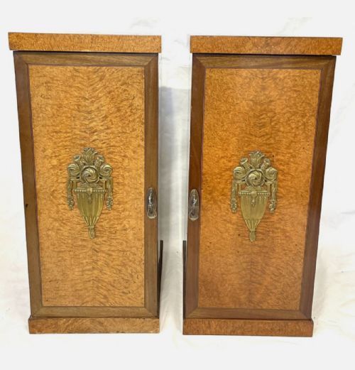 PAIR ANTIQUE FRENCH AMBOYNA INLAID BEDSIDE CABINETS POT CUPBOARD LAMP STANDS - ADDITIONAL PHOTO 1