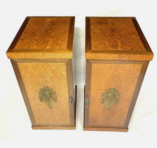 PAIR ANTIQUE FRENCH AMBOYNA INLAID BEDSIDE CABINETS POT CUPBOARD LAMP STANDS - ADDITIONAL PHOTO 2