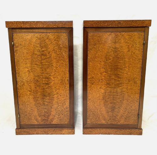 PAIR ANTIQUE FRENCH AMBOYNA INLAID BEDSIDE CABINETS POT CUPBOARD LAMP STANDS - ADDITIONAL PHOTO 3