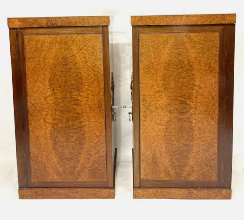 PAIR ANTIQUE FRENCH AMBOYNA INLAID BEDSIDE CABINETS POT CUPBOARD LAMP STANDS - ADDITIONAL PHOTO 8