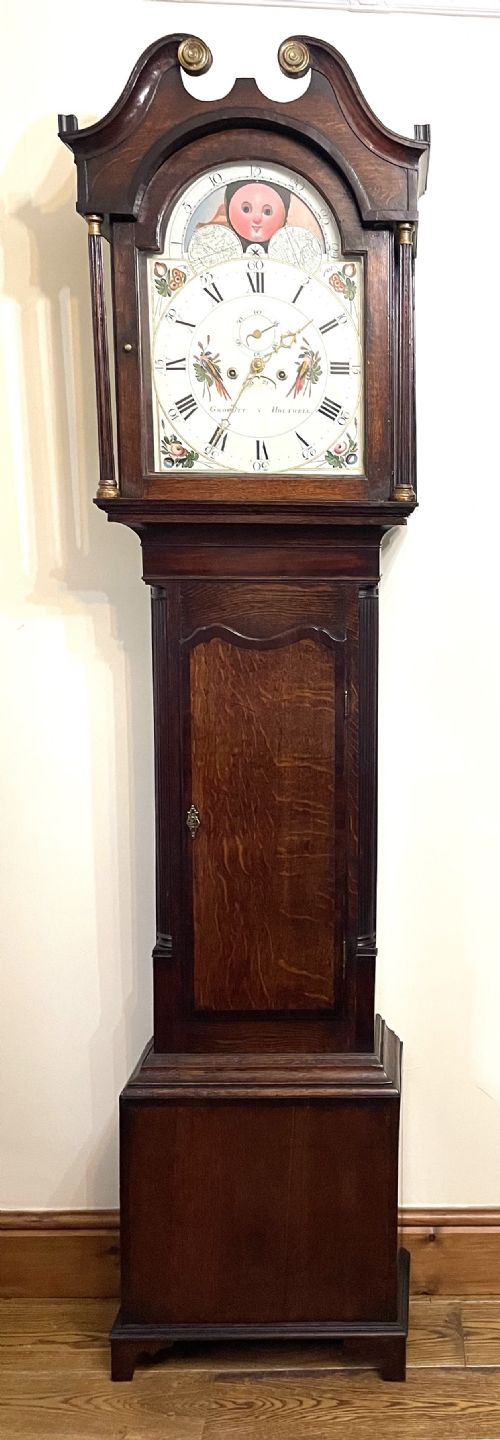 ANTIQUE OAK MAHOGANY ROLLING MOON LONGCASE GRANDFATHER CLOCK GROCOTT HOLYWELL