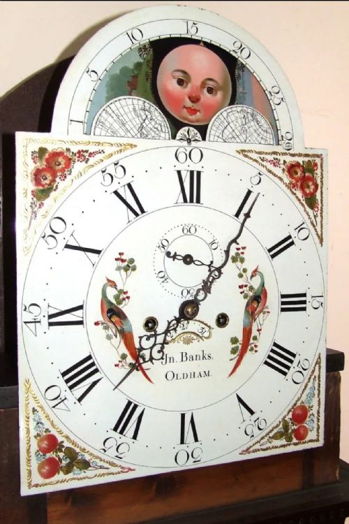 ANTIQUE MAHOGANY ROLLING MOON LONGCASE GRANDFATHER CLOCK JOHN BANKS OLDHAM - ADDITIONAL PHOTO 5