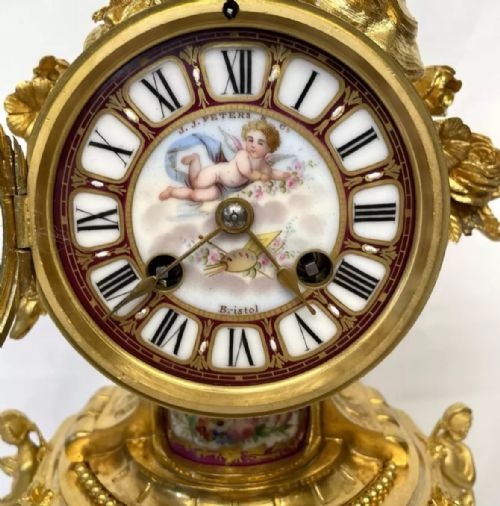 fig 2. Antique JAPY FRERES Ormolu Bronze & Serves Panels Mantel Clock : PETERS BRISTOL