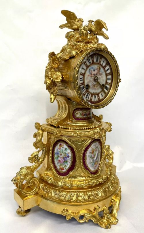 fig 3. Antique JAPY FRERES Ormolu Bronze & Serves Panels Mantel Clock : PETERS BRISTOL